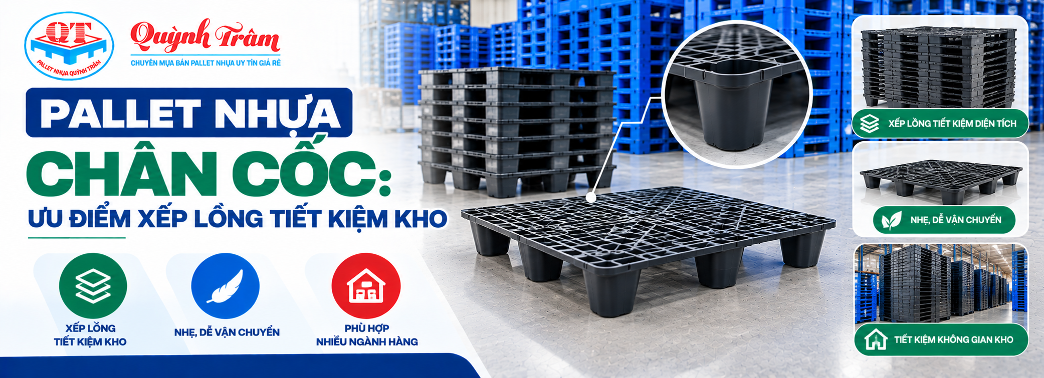 Pallet Nhựa Chân Cốc: Ưu Điểm Xếp Lồng Tiết Kiệm Kho